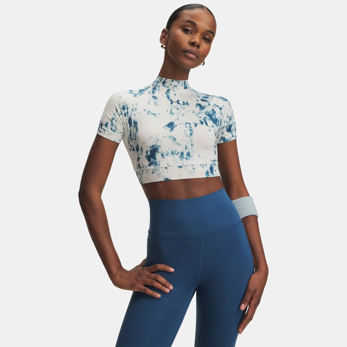 HeatGear® Printed Women's Crop Mock Short Sleeve